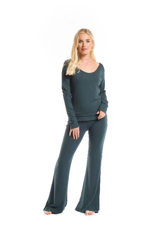 BAMBOO LONG SLEEVE TOP OCEAN GREEN Artistic Women's Avant - 