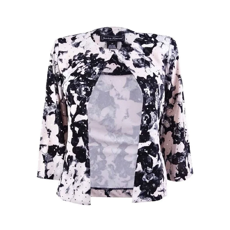 Jessica Howard Women's Floral Metallic-Dot Jacket 12, Black/Pink Sustainable Organic Jessica Howard Women's Floral Metallic-Dot Jacket 12, Black/Pink Sustainable Organic