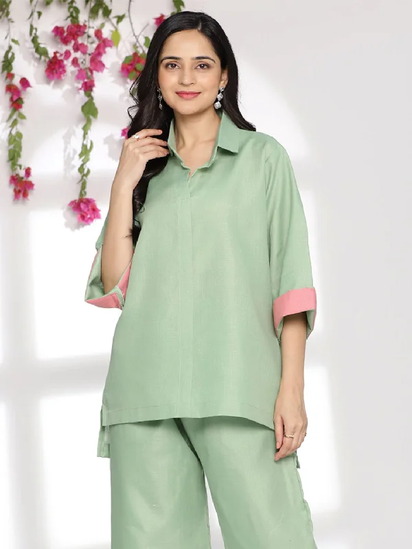 Sagegreen CottonSlub ShirtTop Geometric