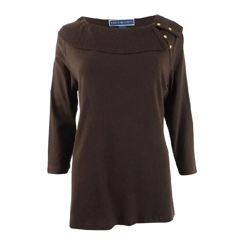 Karen Scott Women's Cotton Boat-Neck Top M, Brown Traditional Women's Wool