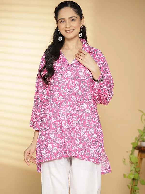 Fuschia Jaal Printed ShirtTop Luxurious Women's High -  end