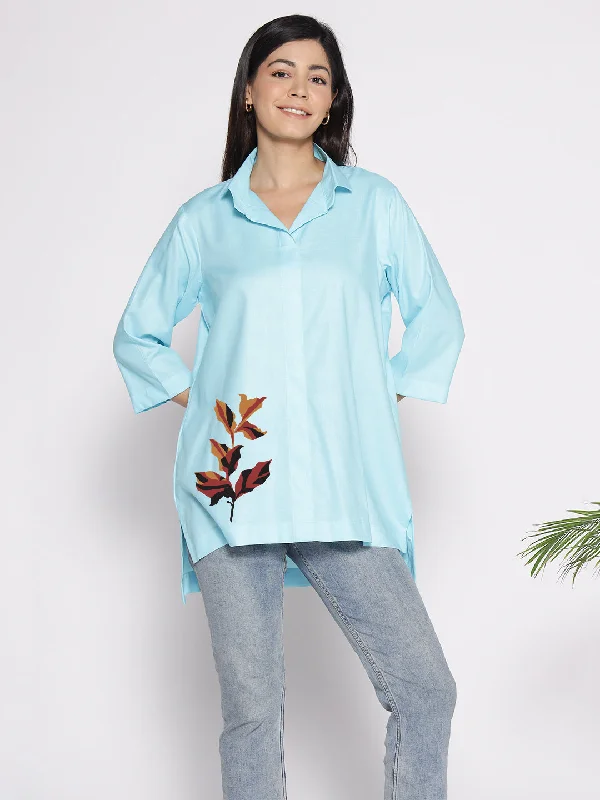 Skyblue Rayon ShirtTop - Akasya Relaxed Women's 