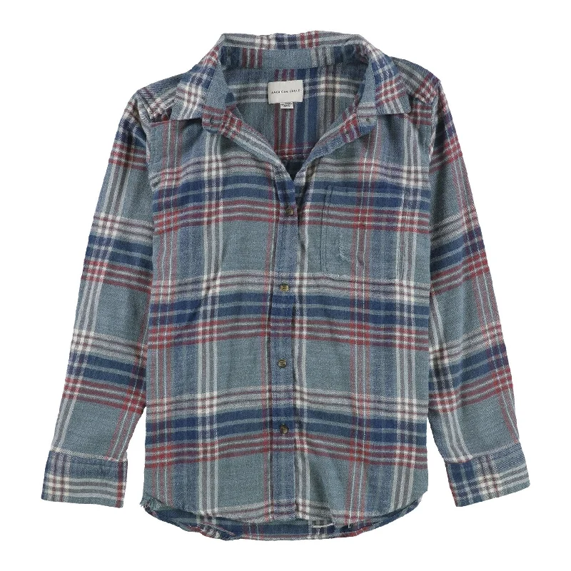 American Eagle Womens Distressed Plaid Button Up Shirt Adventure