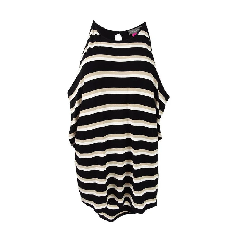 Vince Camuto Women's Desert Stripe Cold-Shoulder Top (S, Rich Black) Earthy Women's Hemp - based Vince Camuto Women's Desert Stripe Cold-Shoulder Top (S, Rich Black) Earthy Women's Hemp - based