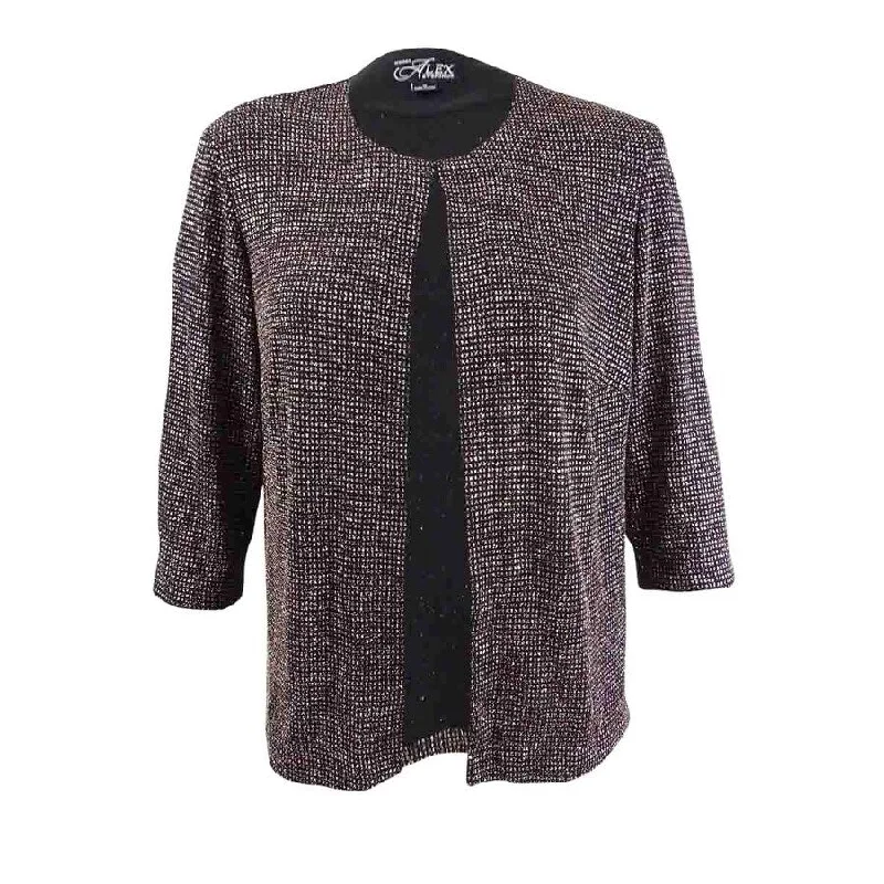 Alex Evenings Women's Metallic Shine Jacket S, Black/Copper Cozy Women's Sherpa - lined Alex Evenings Women's Metallic Shine Jacket S, Black/Copper Cozy Women's Sherpa - lined