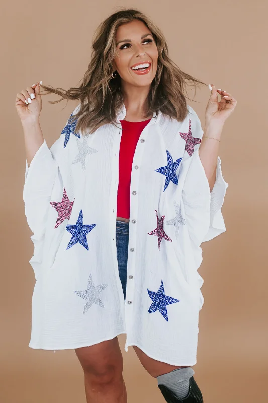 Oversized Rhinestone 4th of July Top Bold Women's Statement