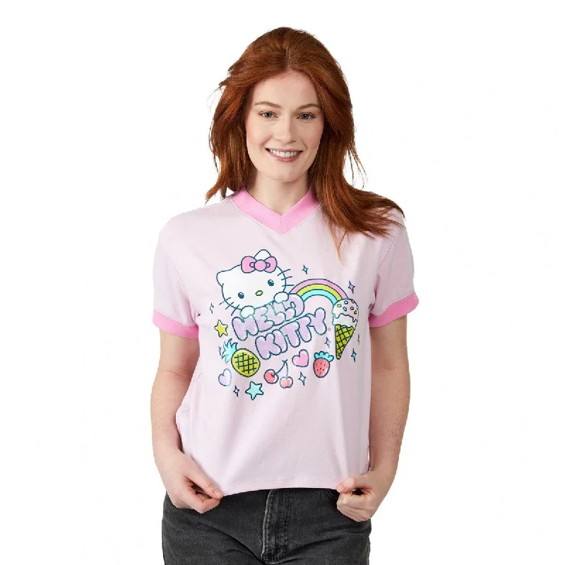 Hello Kitty Glitter Sweets VNeck Ringer TShirt Dynamic Women's Moto