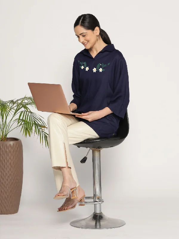 Navy Rayon ShirtTop - Bleunuit Sporty Women's Athleisure 