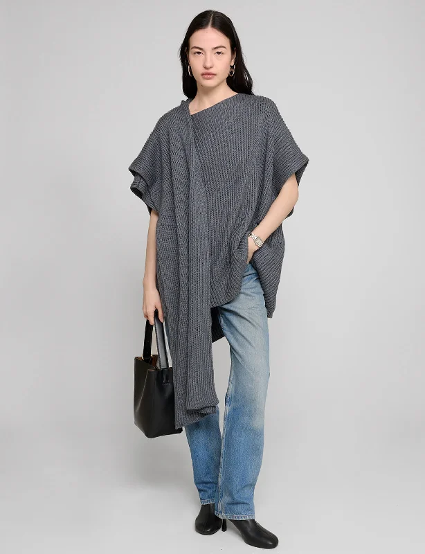 Grey Knit Cape Top Luxurious Women's High -  end