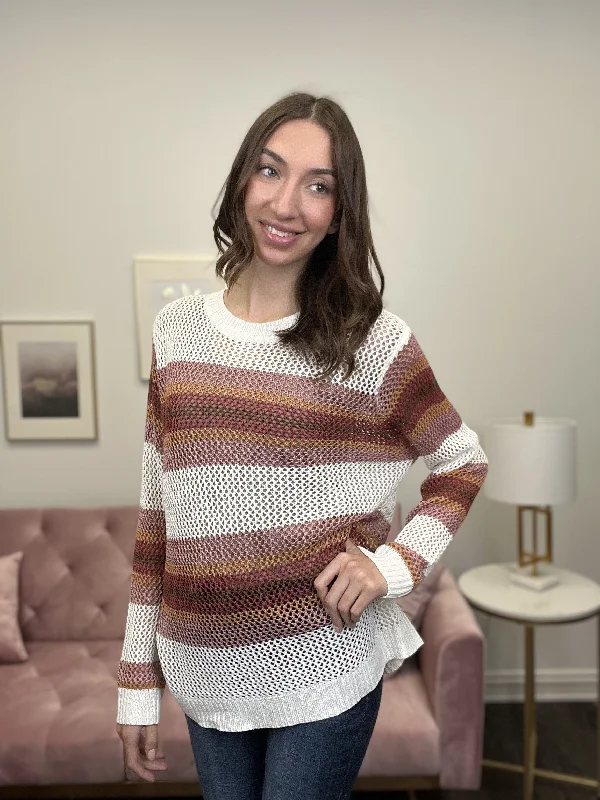 Nothing Else Matters Women's Striped Open Knit Lightweight Sweater Youthful Women's Pop