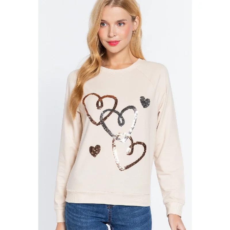 Sequins French Terry Pullover Top Traditional Women's 