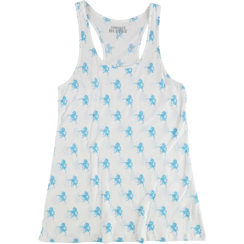 Gorilla Buffet Womens Unicorn Pattern Racerback Tank Top, White, Large Feminine Women's Style 