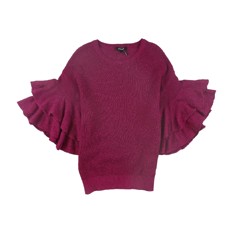 DKNY Womens Ruffle Pullover Sweater, Purple, Large Modern Women's 