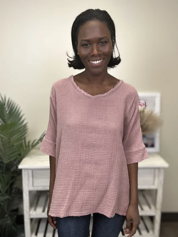 No Guarantees Women's Oversized Textured Short Sleeve Top Contemporary 