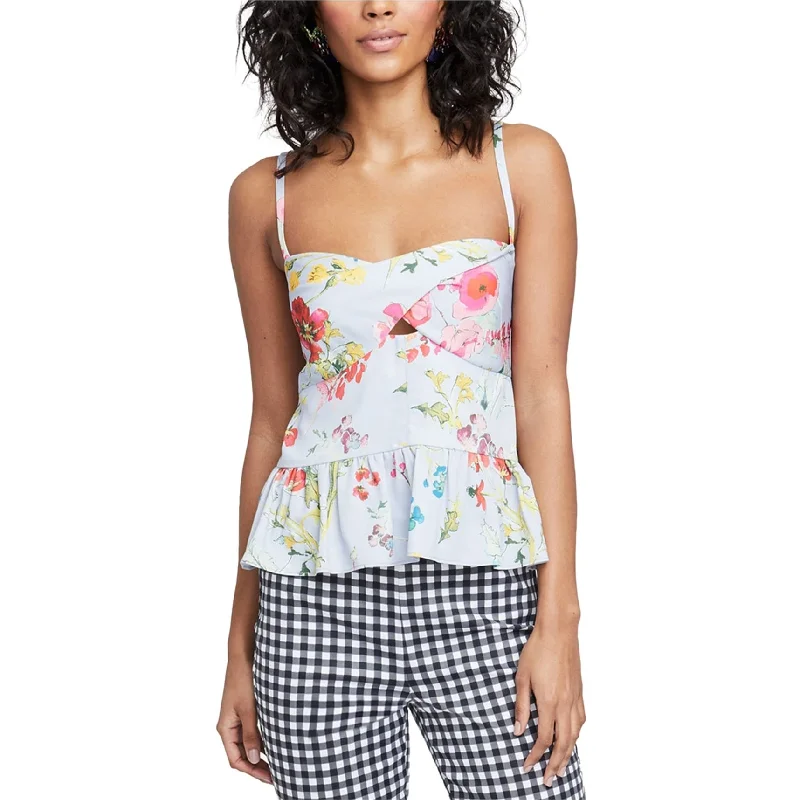 Rachel Roy Womens Floral Peplum Blouse, Blue, 14 Geometric