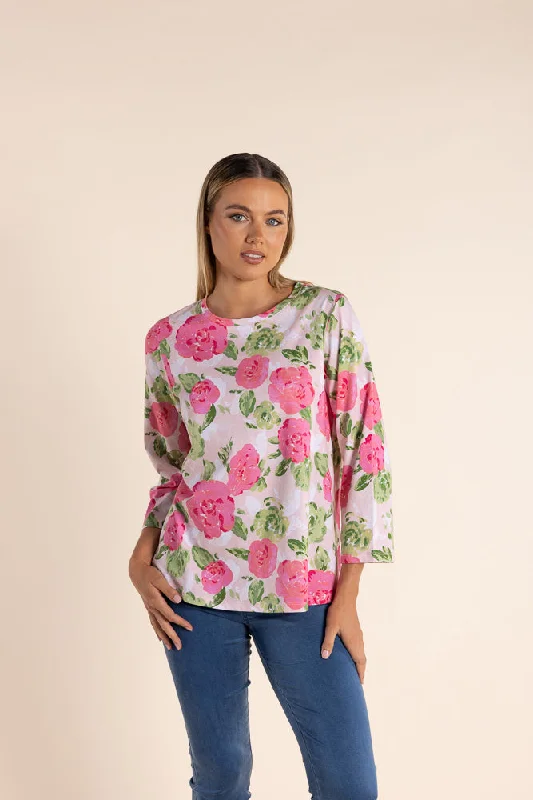 Rose Print Jersey Top Dynamic Women's Moto