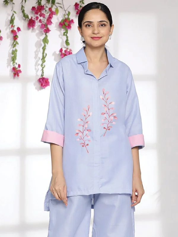 PowderBlue CottonSlub ShirtTop - Flynn Cozy Women's Sherpa - lined