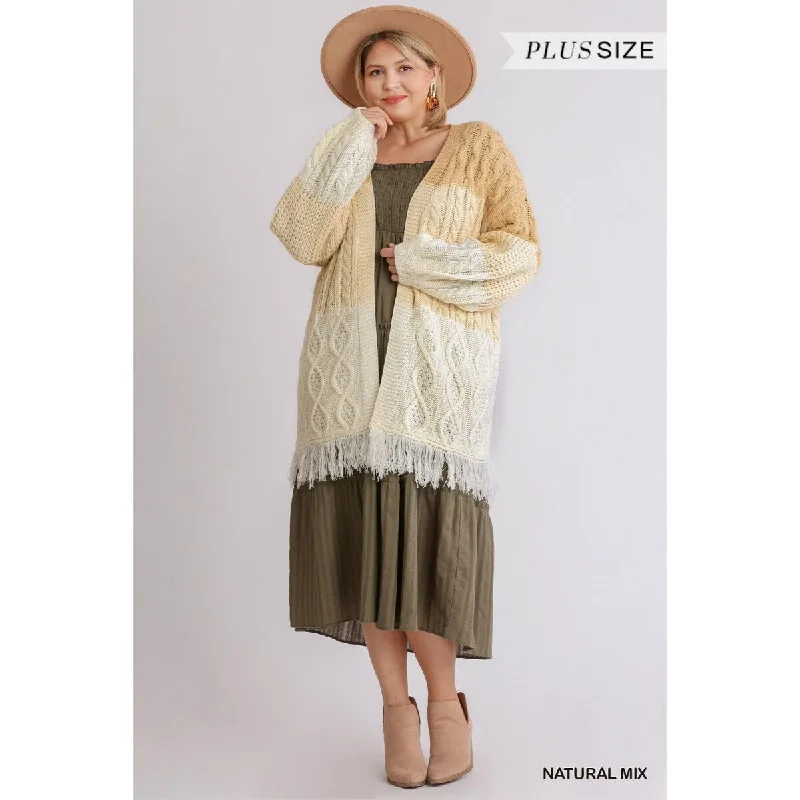 Patchwork Knitted Open Front Cardigan Sweater With Frayed Hem Sophisticated Women's Tailored Patchwork Knitted Open Front Cardigan Sweater With Frayed Hem Sophisticated Women's Tailored