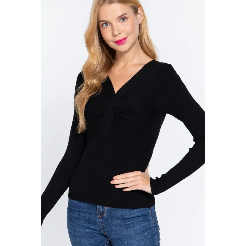 Long Sleeve V-Neck Knotted Sweater Dynamic Women's Moto