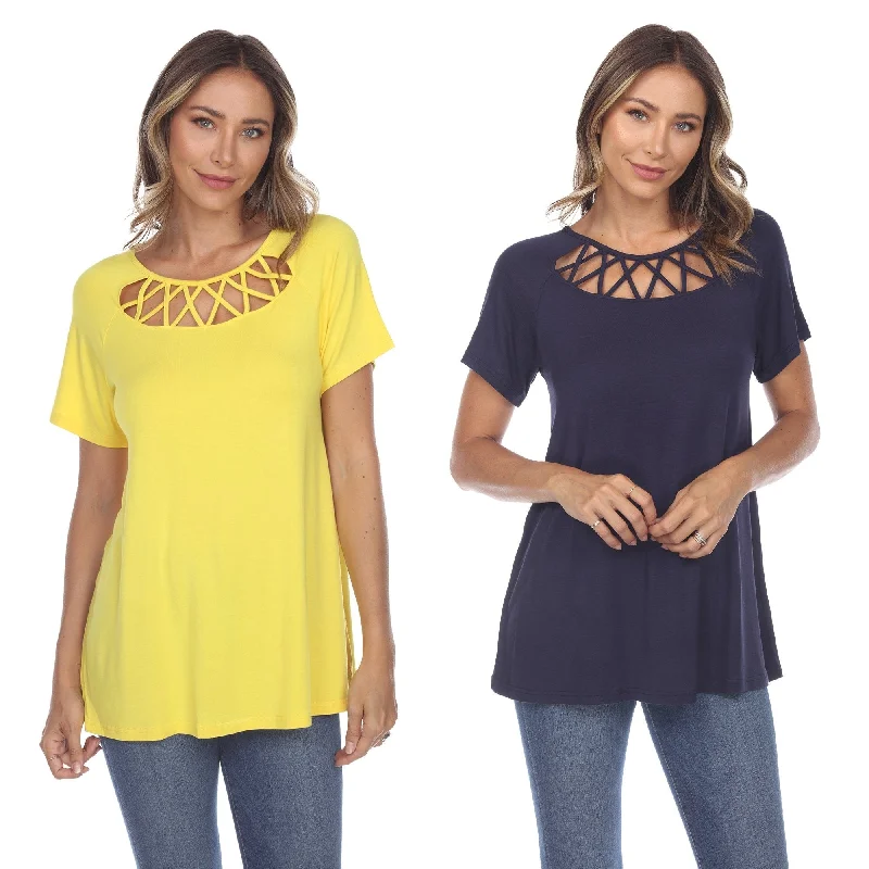 White Mark Womens Pack Of 2 Yellow Crisscross Short Sleeve Top Rugged Women's Outdoor White Mark Womens Pack Of 2 Yellow Crisscross Short Sleeve Top Rugged Women's Outdoor