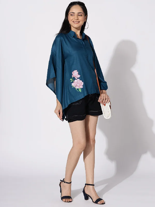 Teal Kaftan Top - Whimsical Bloom Monochromatic All - in - one