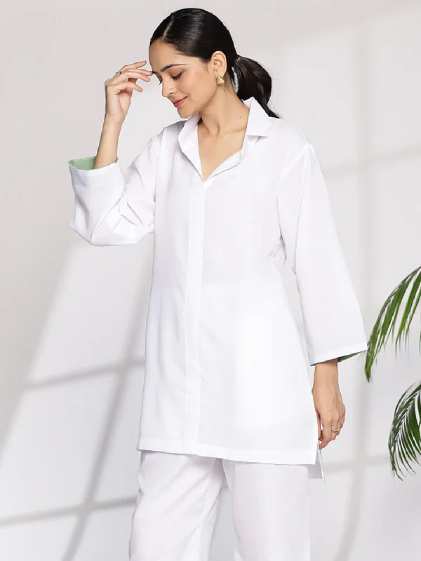 White CottonSlub ShirtTop Vintage Women's 1970S 