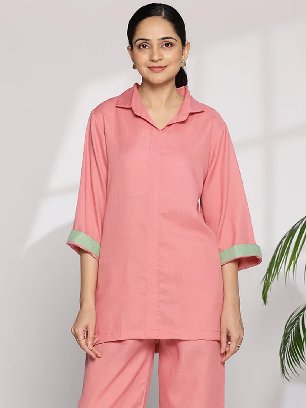 Blush CottonSlub ShirtTop Elegant Women's 