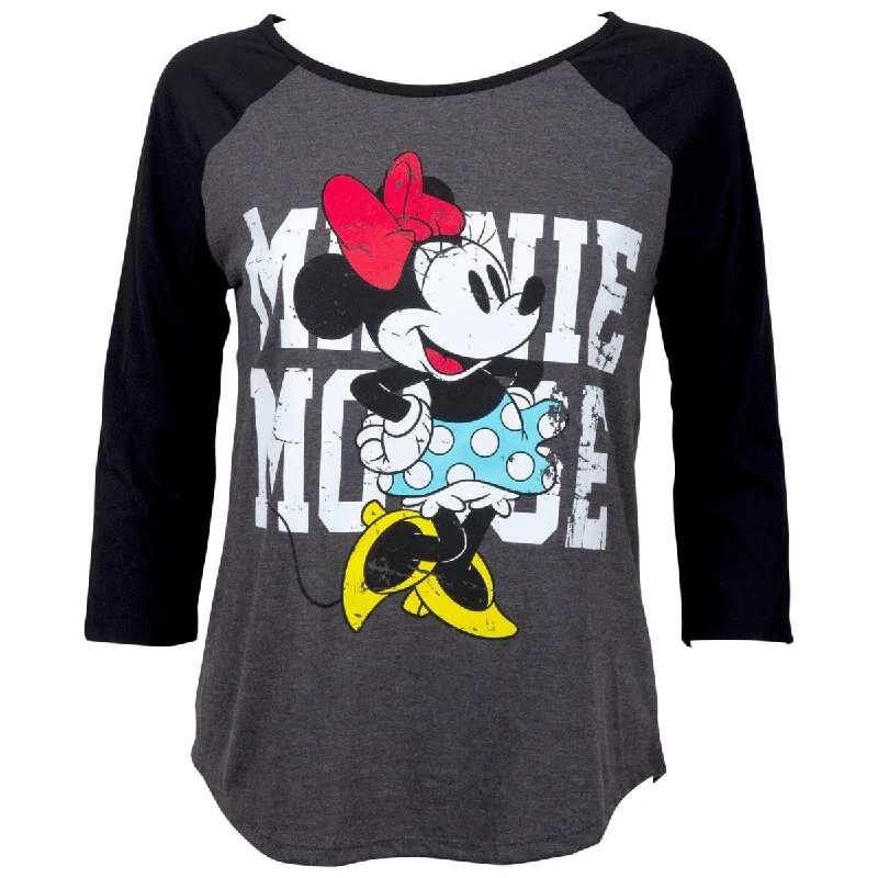 Minnie Mouse Womens Grey Baseball TShirt Youthful Women's Pop