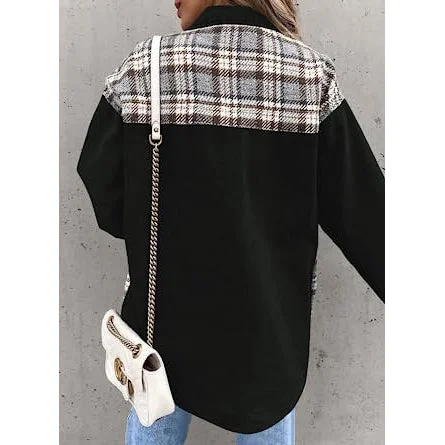Women's Denim Jacket Long Sleeve Plaid Button Down Shirts Shacket Sleek Women's Metallic