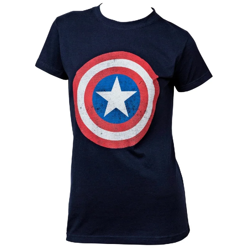 Captain America Distressed Shield Symbol Womens TShirt Earthy Women's 