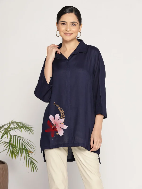 Navy Rayon ShirtTop - Myrtille Traditional Women's 