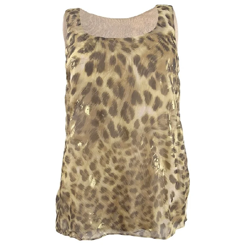Onyx Nite Women's Metallic Animal Print Chiffon Shell Top (S, Leopard) Minimalist Women's Casual Onyx Nite Women's Metallic Animal Print Chiffon Shell Top (S, Leopard) Minimalist Women's Casual
