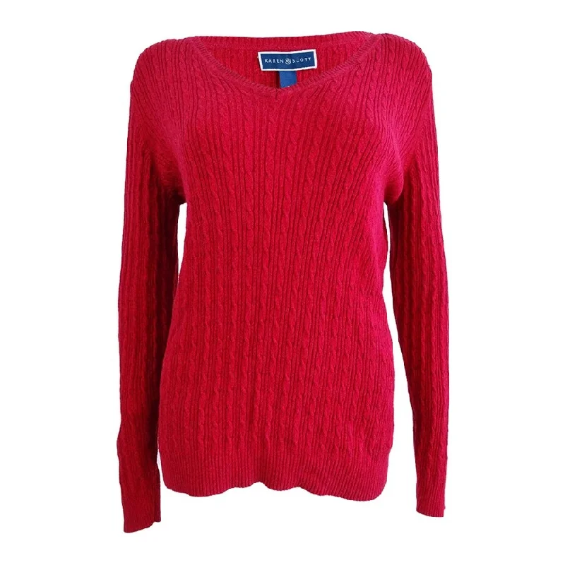 Karen Scott Women's Cable-Knit Marled Sweater S, Red Vintage Women's 1970S 