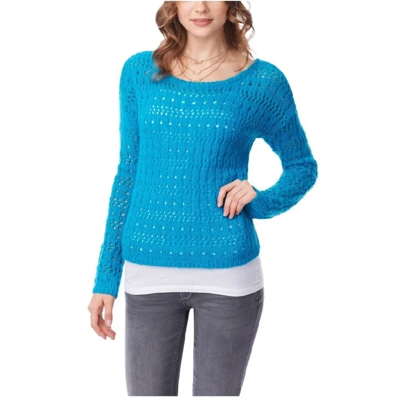 Aeropostale Womens Crochet Pullover Knit Sweater, Blue, Large Traditional Women's 