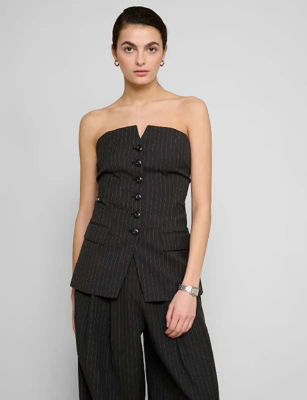 Pin-Stripe Button Strapless Top European