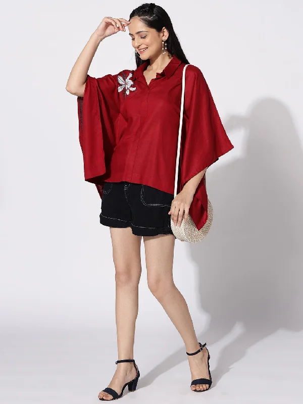Maroon Kaftan Top - Scarlet Petal Streetwear Style for 