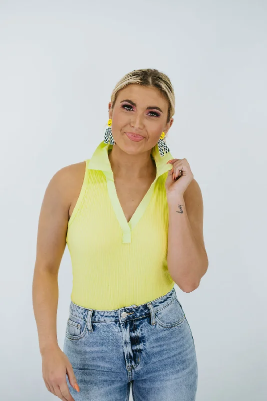 Fun In Neon Collared Bodysuit, Lemon Practical Women's Quick - dry