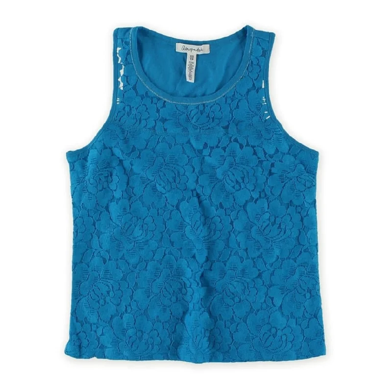 Aeropostale Womens Lace Metallic Tank Top, Blue, Small Cashmere