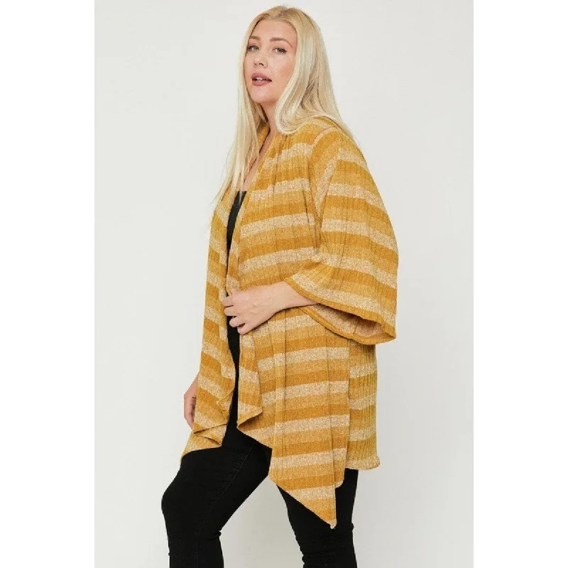 Kimono Style Striped Cardigan top with Asymmetrical Hem Practical Women's Quick - dry Kimono Style Striped Cardigan top with Asymmetrical Hem Practical Women's Quick - dry