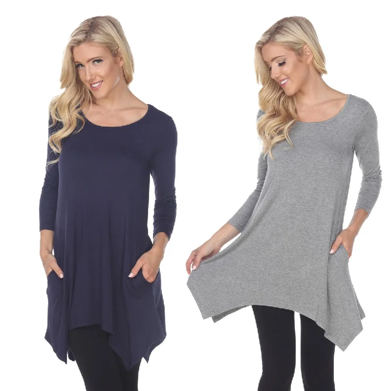 White Mark Womens Navy Tunic Tops 3/4 Sleeve Pack Of 2 Stretch Fabric 4X Refined Women's Classic White Mark Womens Navy Tunic Tops 3/4 Sleeve Pack Of 2 Stretch Fabric 4X Refined Women's Classic