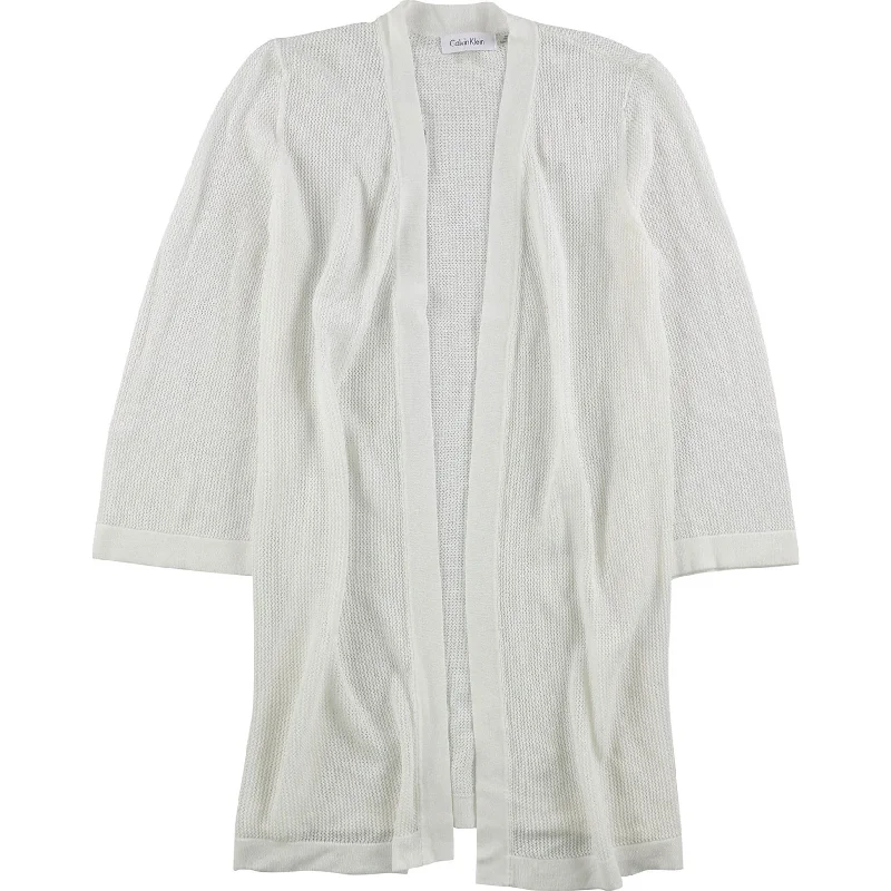 Calvin Klein Womens Mesh Cardigan Sweater, White, Small Country