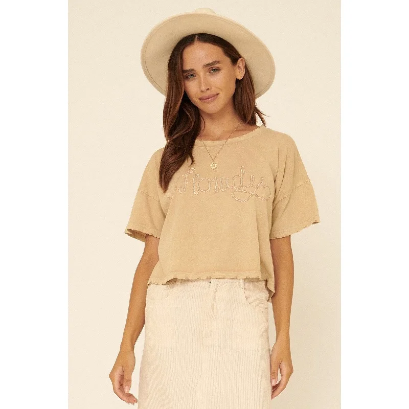 Taupe Cotton A Mineral-washed Graphic Tee with Short Sleeves Earthy Women's Hemp - based Taupe Cotton A Mineral-washed Graphic Tee with Short Sleeves Earthy Women's Hemp - based