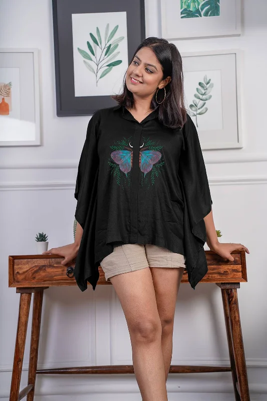 Black Kaftan Top - Fluttering Wings Minimalist Women's Casual