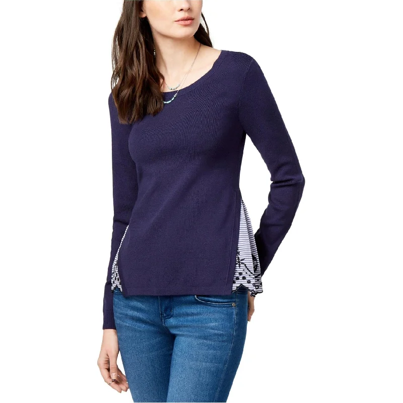 Maison Jules Womens Layered-Look Eyelet Knit Sweater purpose