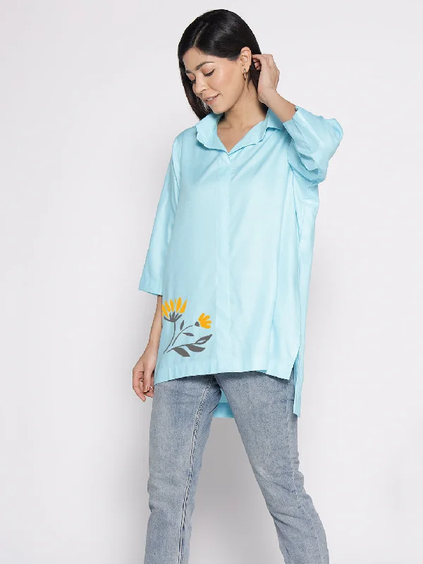 Skyblue Rayon ShirtTop - Sardunyevi Earthy Women's 