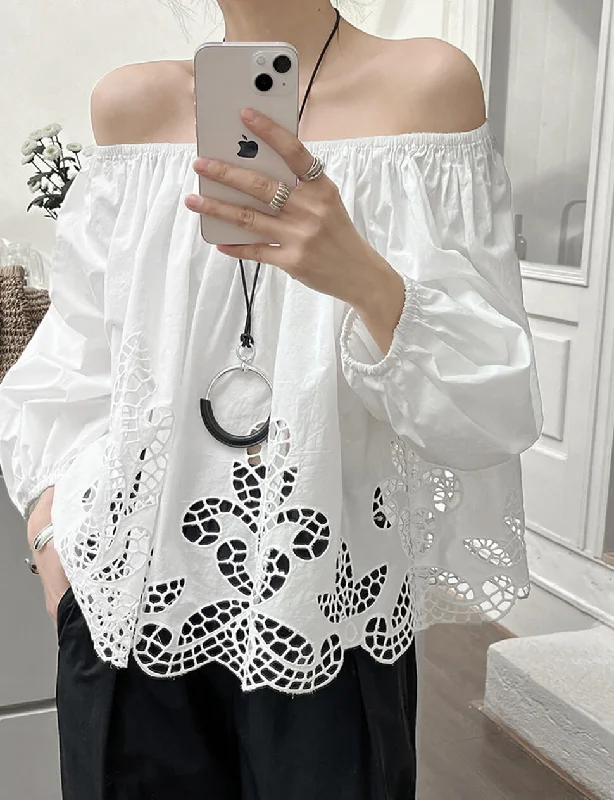 Off The Shoulder Cotton Eyelet Top Stylish Women's Tropical 