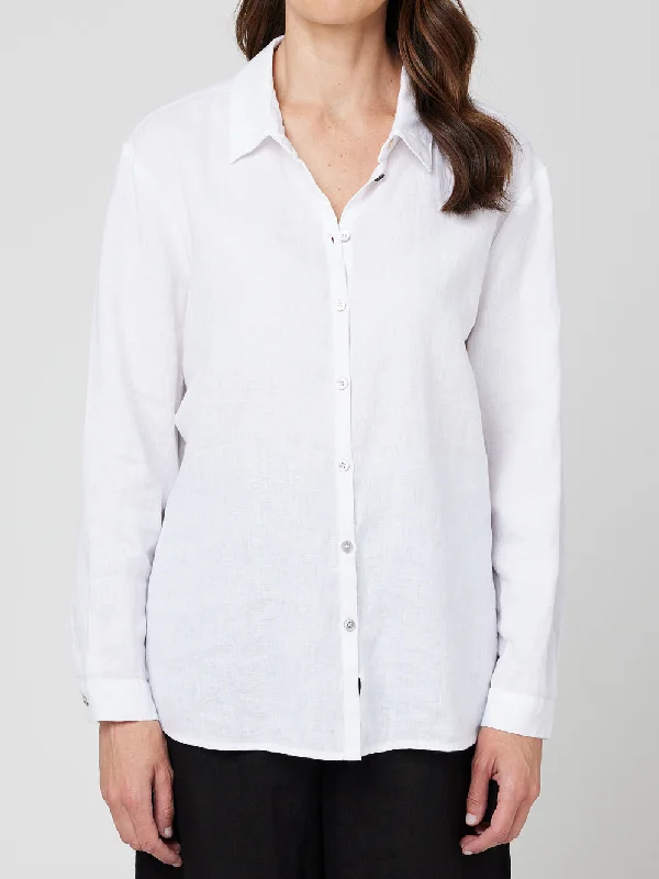 Boyfriend Linen Shirt - White Youthful Women's Pop