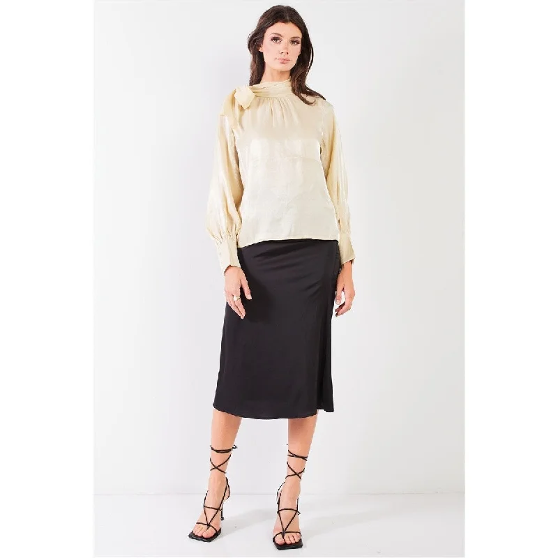 Chiffon Long Bishop Sleeve Tie-neck Blouse Top Modern Women's 