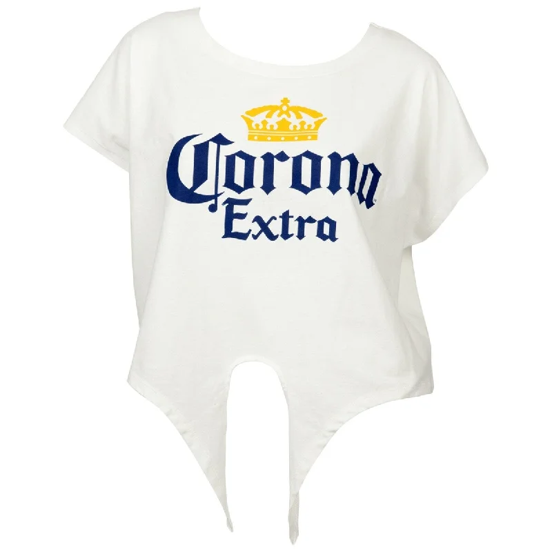 Corona Extra Crown Logo Womens Crop Top Tie TShirt Laid - back Women's Style