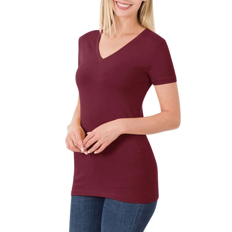 Womens Cotton V-Neck Short Sleeve Long T-Shirt Business